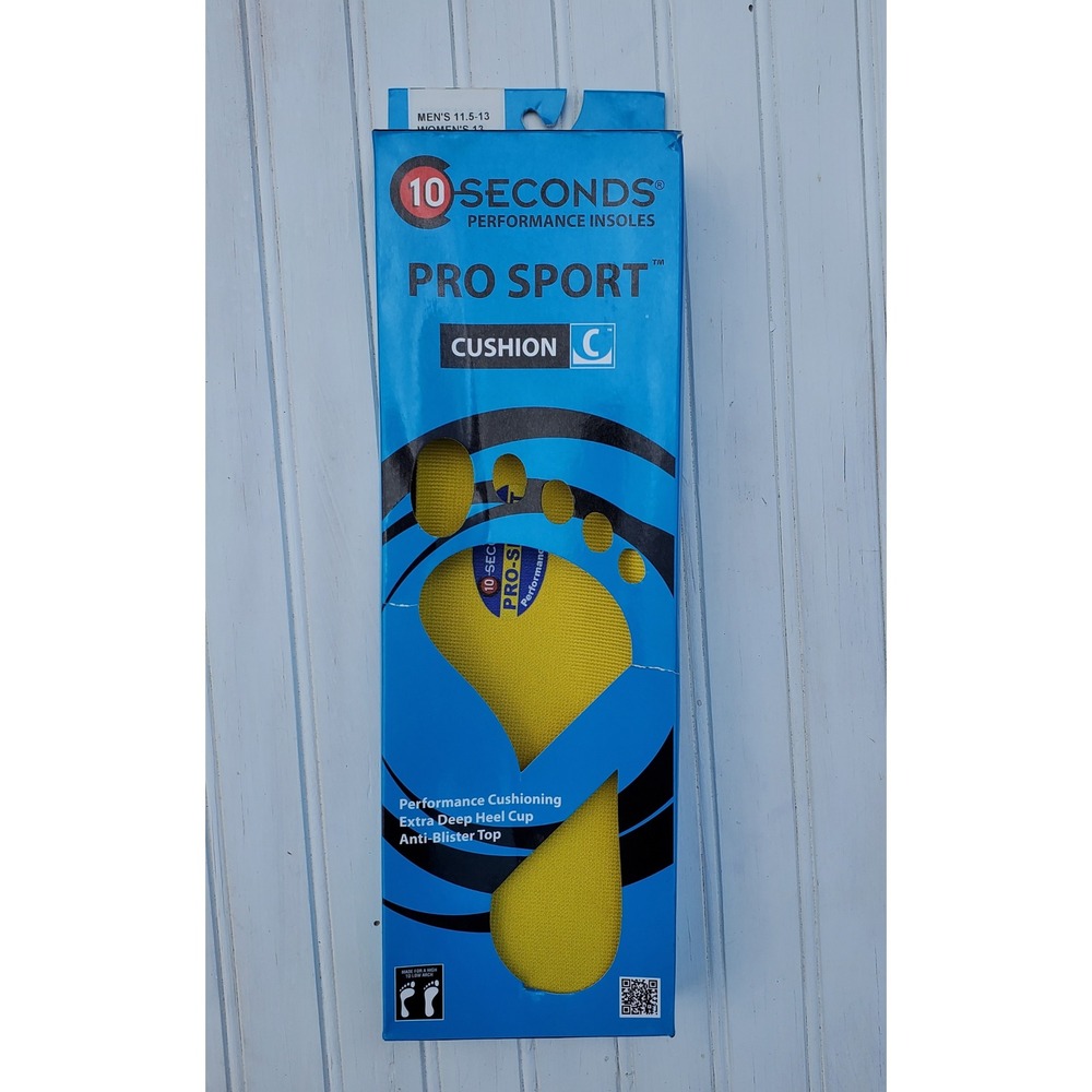 10 Seconds Pro Sport Performance Insoles Cushion C Mens 11.5-13 Womens 13 Yellow